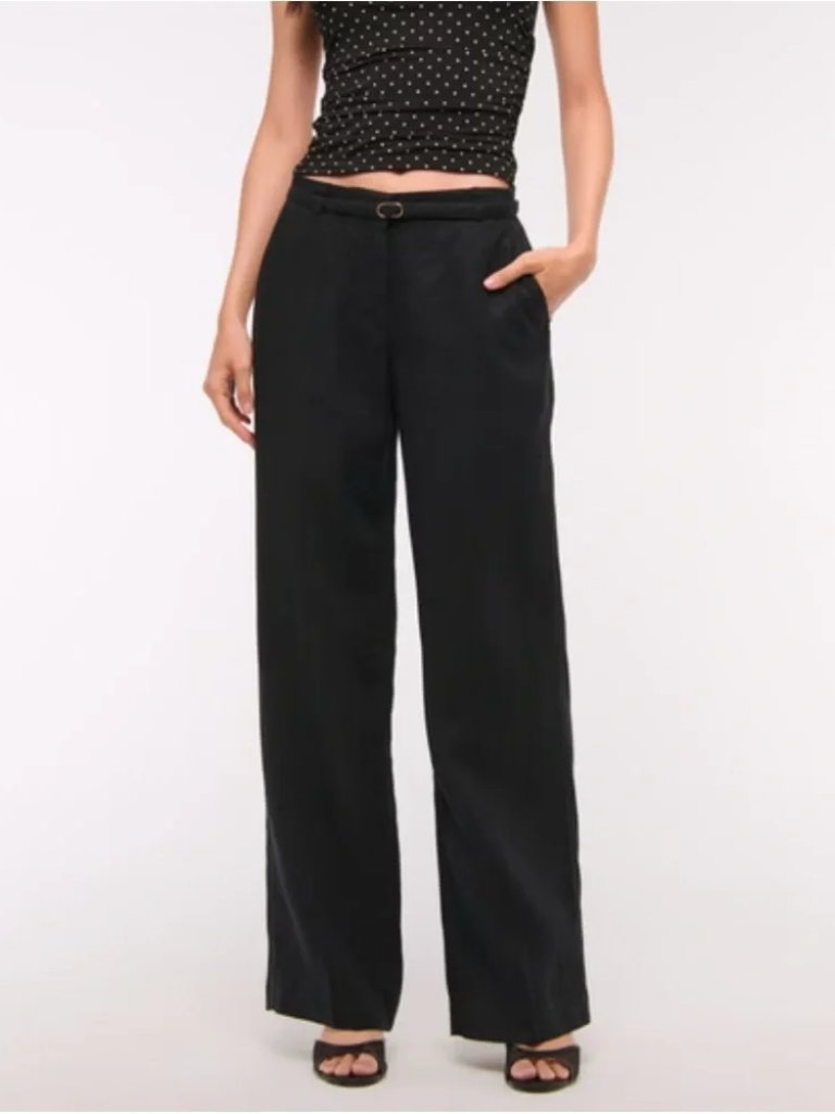 Nwt Abercrombie & Fitch Linen Belted Wide Leg Pants Trousers Black Size 34 Long